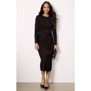 Evereve Alfie Sweater Midi Dress Small Black & Copper Sparkle Bodycon Party Tie